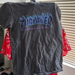 Thrasher shirt grey with purple and blue flames